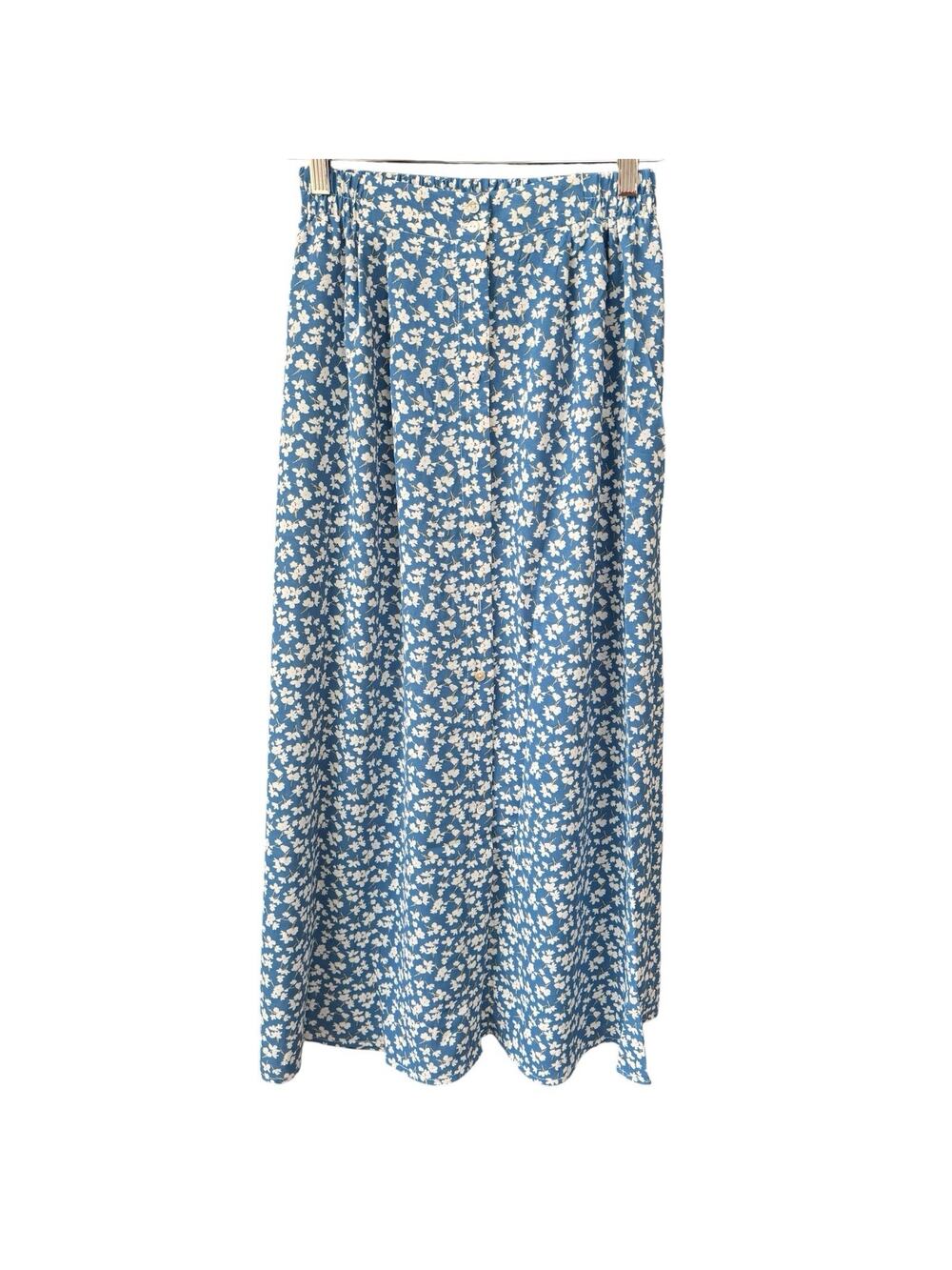 NWT It Hippie Blue Floral Midi Skirt Womens Small Cottagecore Boho Elastic Waist